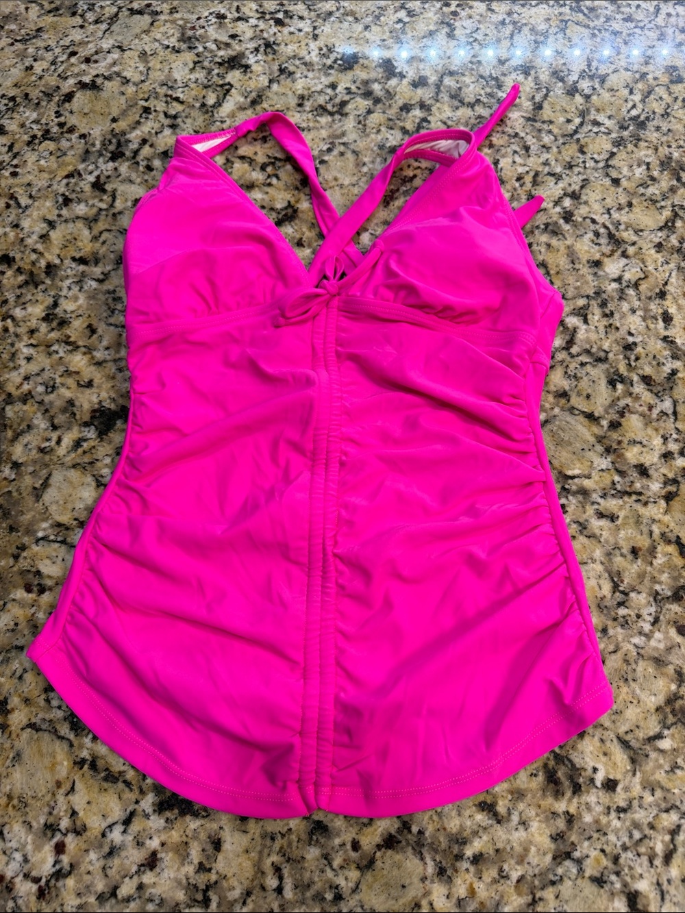 Bright Pink V-Neck One-Piece Swimsuit with Front Ruched Detail new without tags